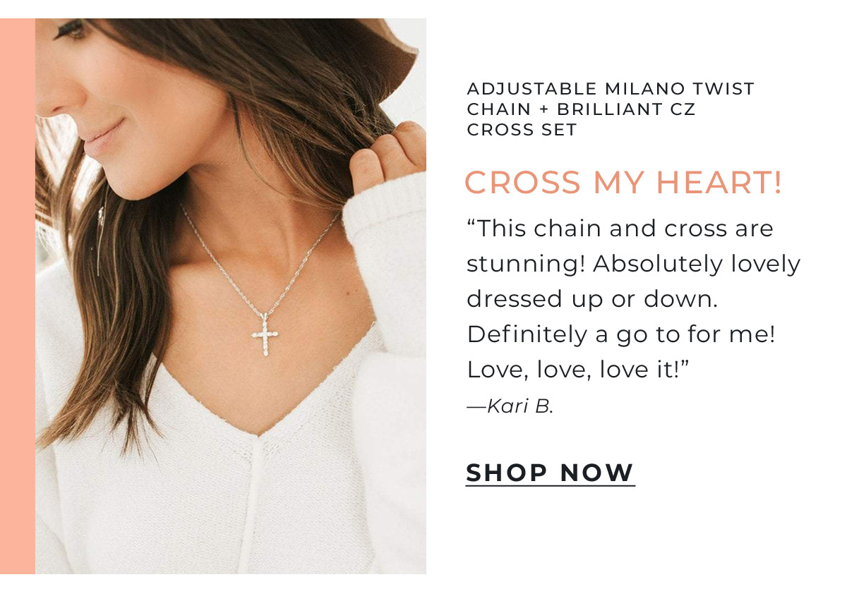 Adjustable Milano Twist Chain + Brilliant CZ Cross Set