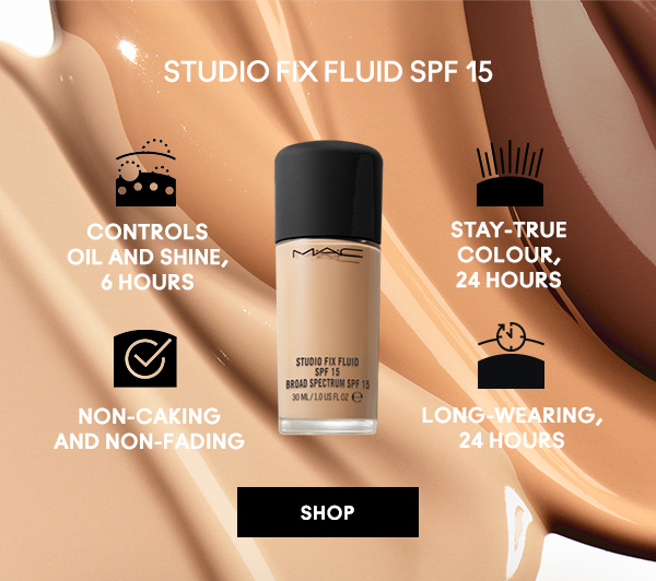 STUDIO FIX FLUID SPF 15

Controls 
oil and shine, 
6 hours

Stay-true colour, 
24 hours

Non-caking 
and non-fading

Long-wearing, 
24 hours

SHOP