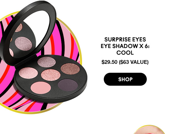 SURPRISE EYES 
EYE SHADOW X 6: 
COOL
$29.50 ($63 VALUE)
SHOP
