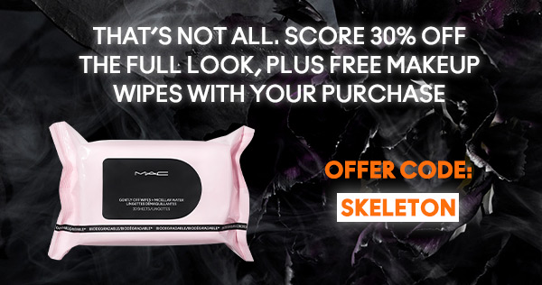 That’s not all. Score 30% off the full look, plus free makeup wipes with your purchase
OFFER CODE: SKELETON