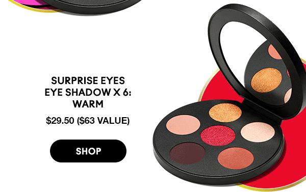 SURPRISE EYES 
EYE SHADOW X 6: 
WARM 
$29.50 ($63 VALUE)
SHOP