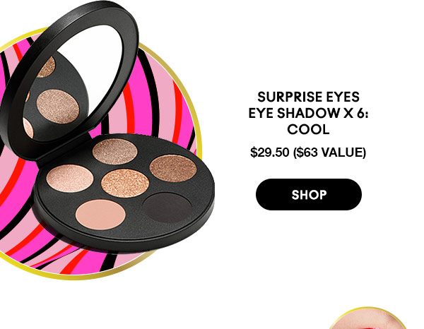 SURPRISE EYES 
EYE SHADOW X 6: 
COOL
$29.50 ($63 VALUE)
SHOP