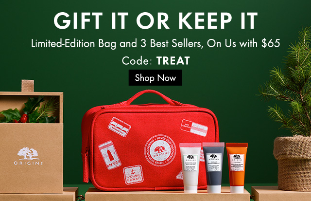 GIFT IT OR KEEP IT | Limited-Edition Bag and 3 Best Sellers, On Us with $65 | Code: TREAT | Shop Now
