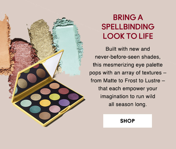 BRING A SPELLBINDING LOOK TO LIFE

Built with new and never-before-seen shades, 
this mesmerizing eye palette 
pops with an array of textures – 
from Matte to Frost to Lustre – 
that each empower your imagination
to run wild all season long.

SHOP