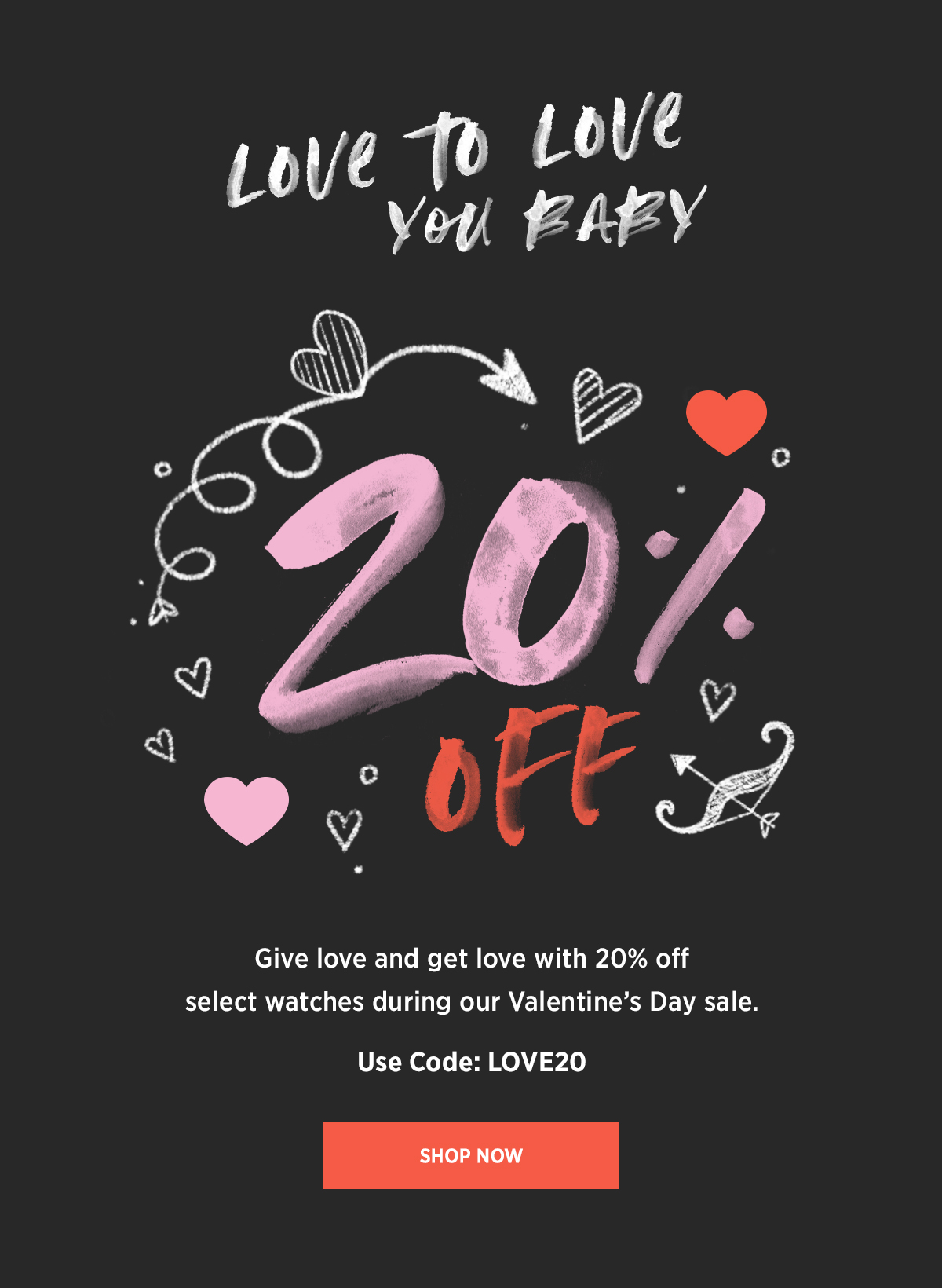 Love to Love You Baby | 20% Off | Give love and get love with 20% off select watches during our Valentine's Day sale. | Use Code: LOVE20 | Shop Now
