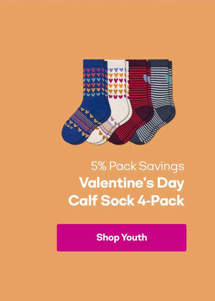 5% Pack Savings | Valentine's Day Calf Sock 4-Pack | Shop Youth