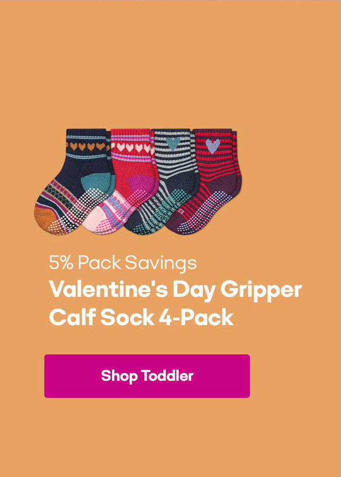 5% Pack Savings | Valentine's Day Gripper Calf Sock 4-Pack | Shop Toddler