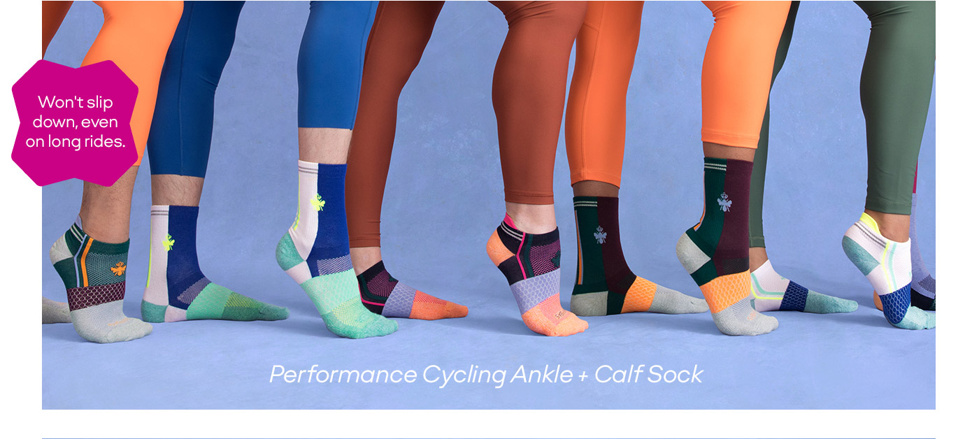 Won't slip down, even on long rides. | Performance Cycling Ankle + Calf Sock