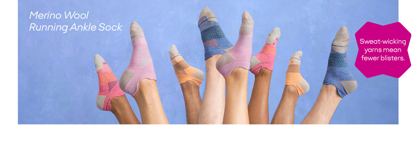 Sweat-wicking yarns mean fewer blishters. | Merino Wool Running Ankle Sock