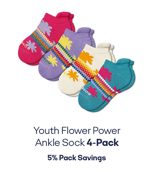 Youth Flower Power Ankle Sock 4-Pack