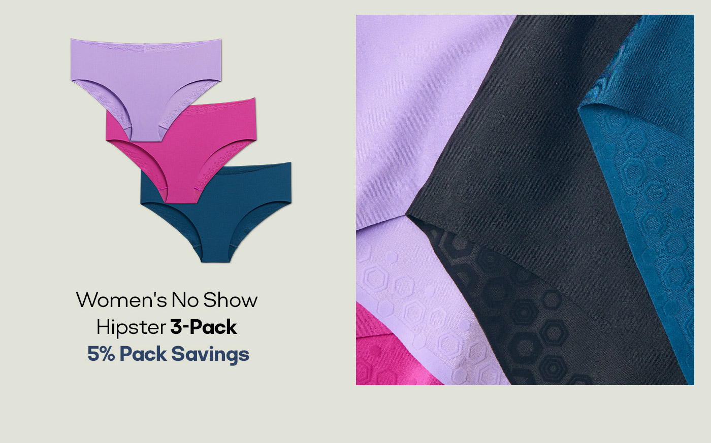 Women's No Show Hipster 3-Pack 5% Pack Savings