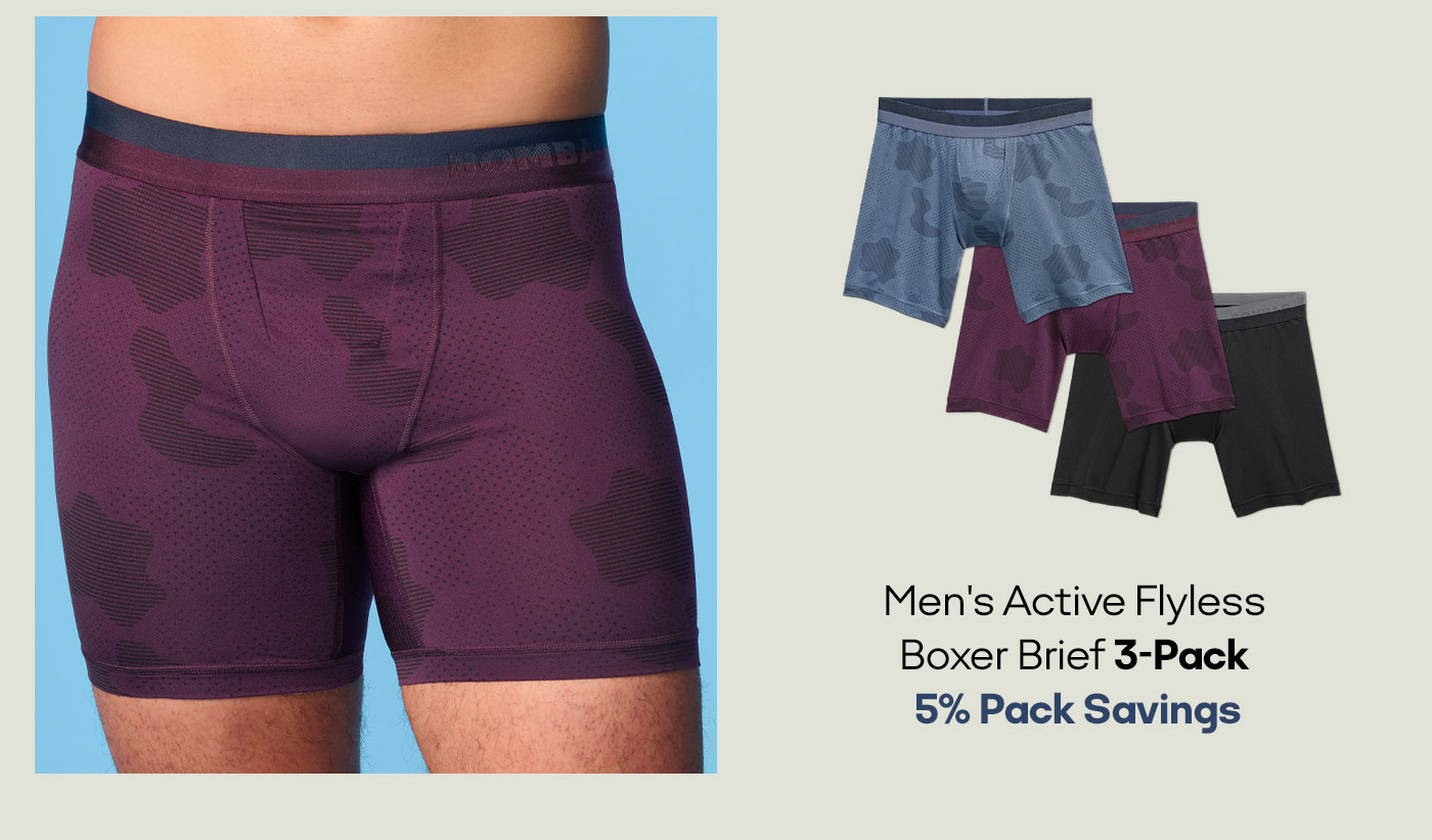 Men's Active Flyless Boxer Brief 3-Pack 5% Pack Savings