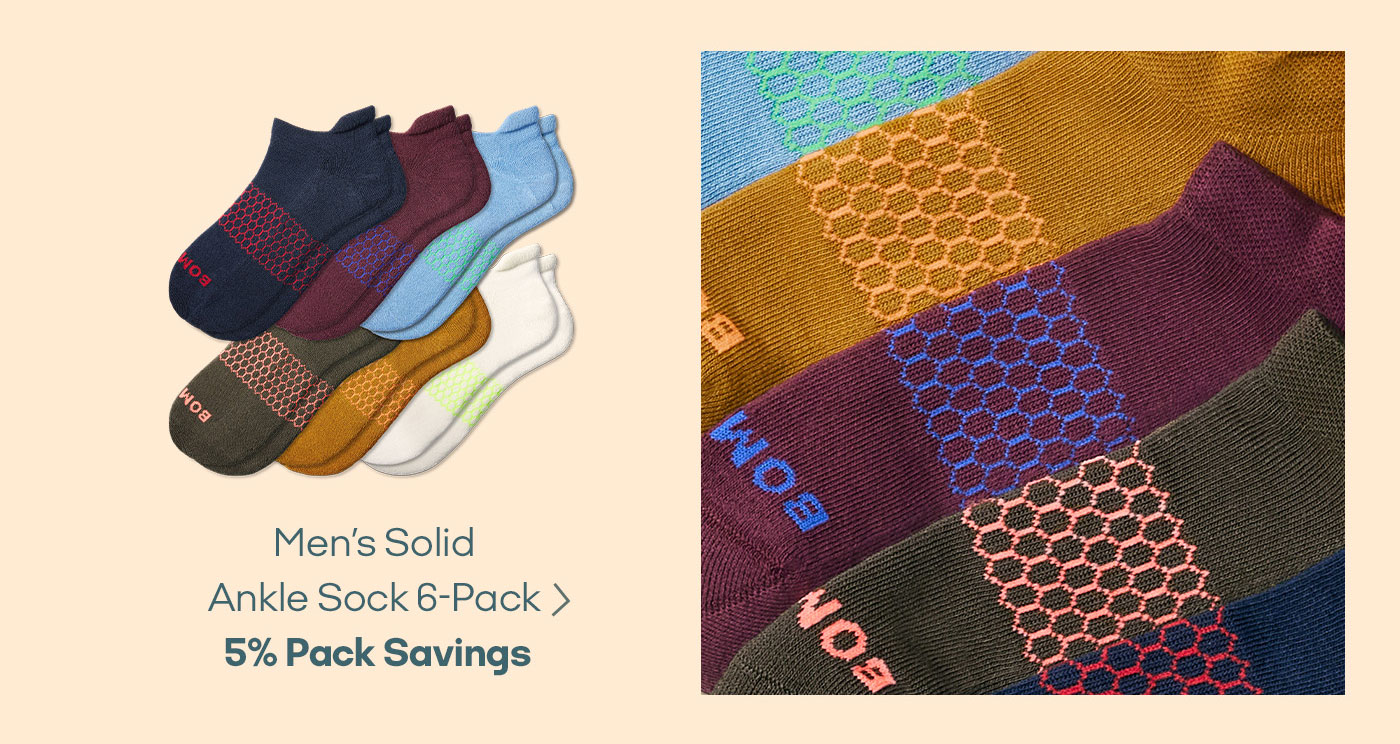 Men's Solid Ankle Sock 6-Pack 5% Pack Savings