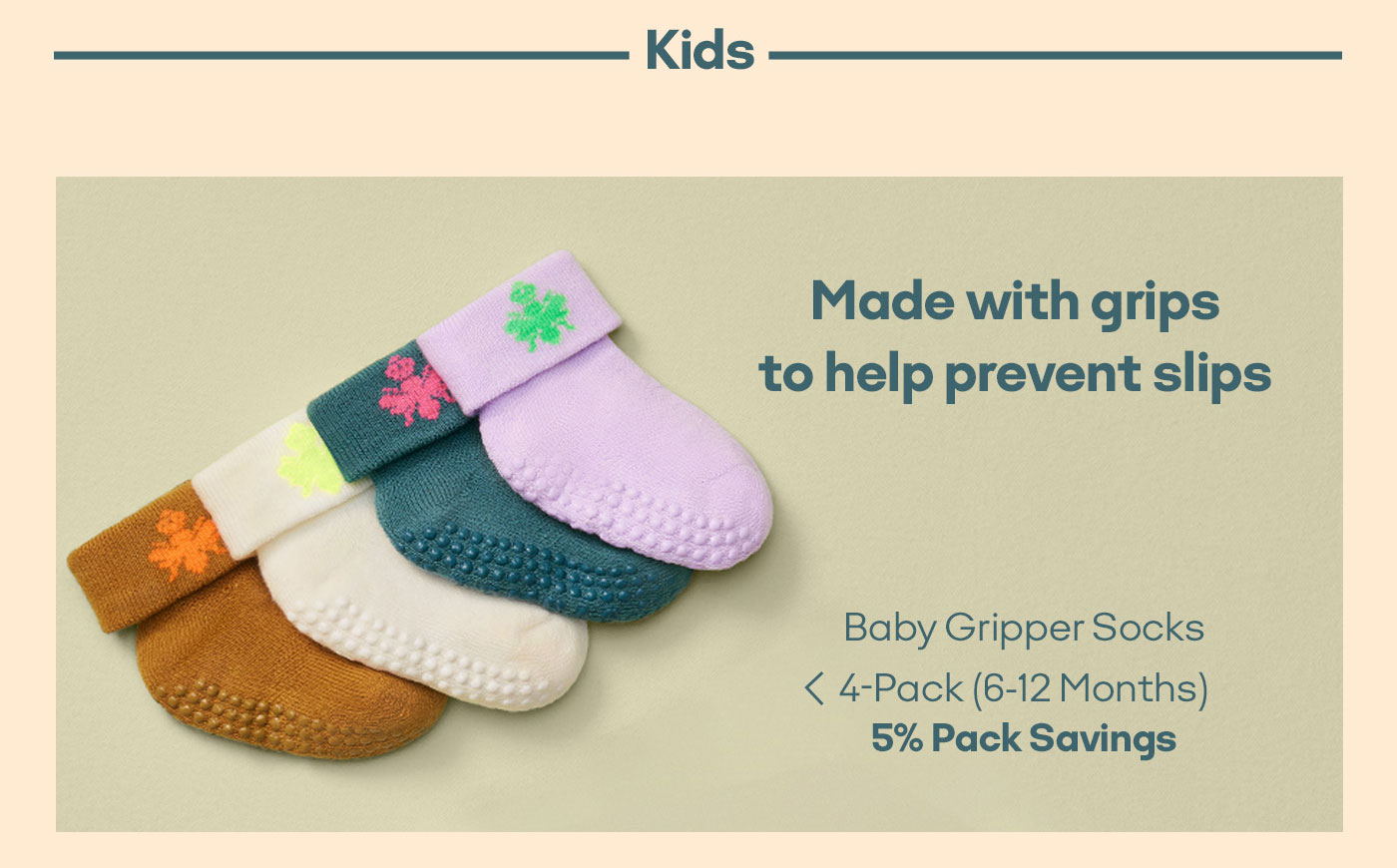 Kids Made with grips to help prevent slips Baby Gripper Socks 4-Pack 6-12 Months 5% Pack Savings