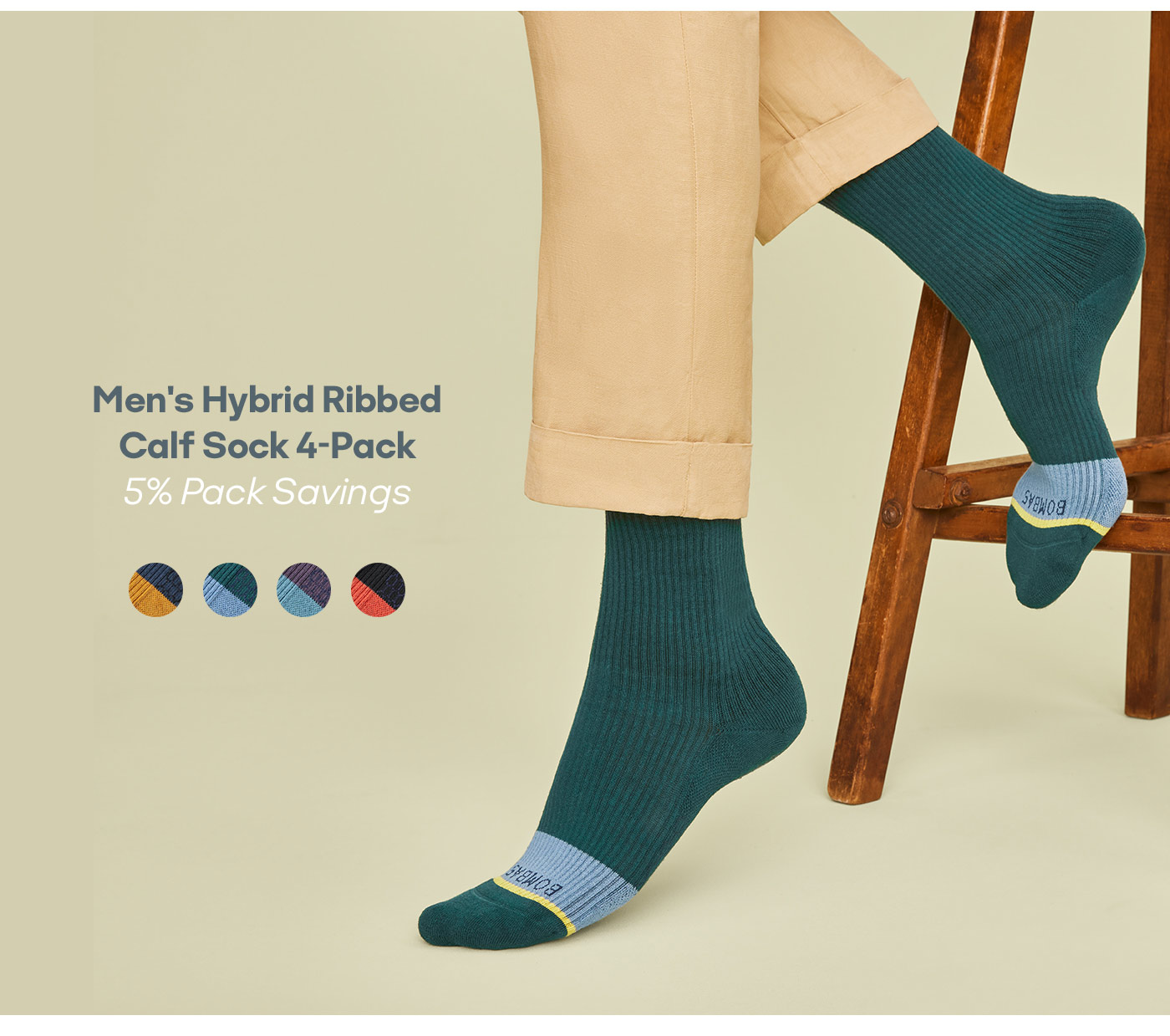 Men's Hybrid Ribber Calf Sock 4-Pack 5% Pack Savings