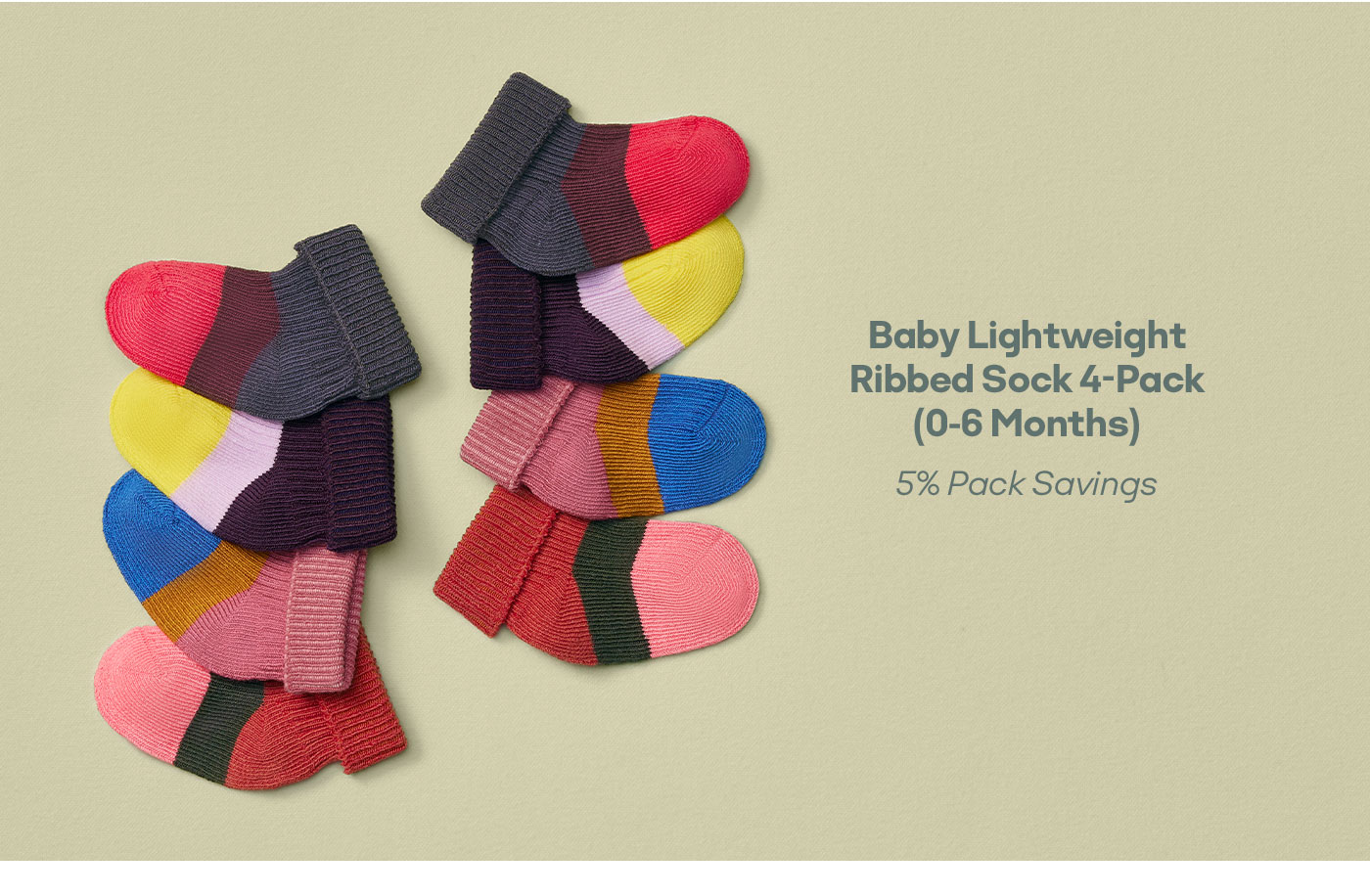 Baby Lightweight Ribbed Sock 4-Pack (0-6 Months)