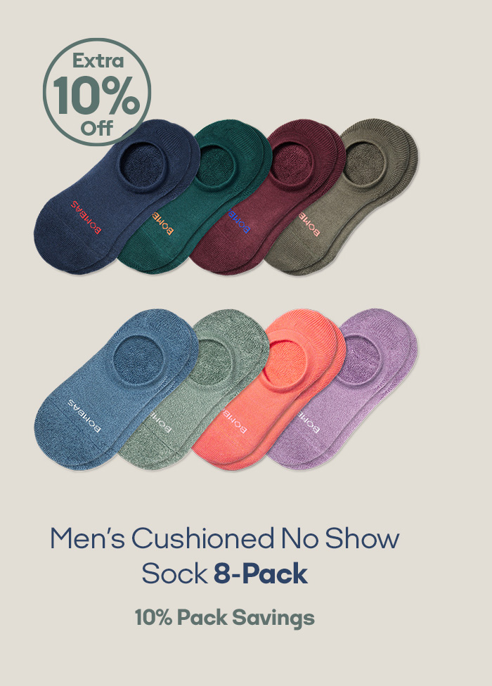 Men's Cushioned No Show Sock 8-Pack