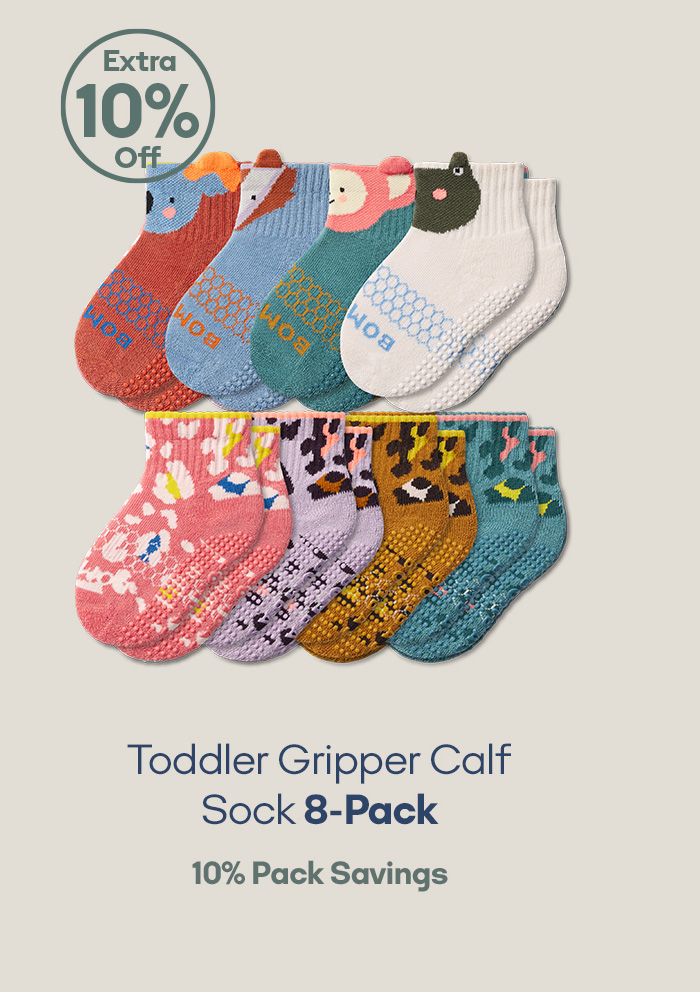 Toddler Gripper Calf Sock 8-Pack
