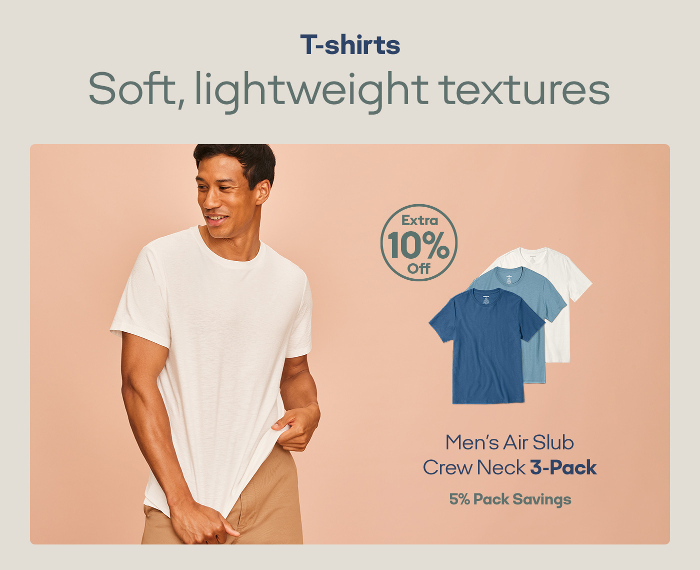 T-Shirts Soft, lightweight textures Men's Air Slub Crew Neck 3-Pack