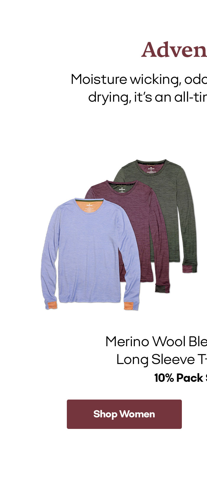 Women's Merino Wool Blend Crew Neck Long Sleeve T-Shirt 3-Pack