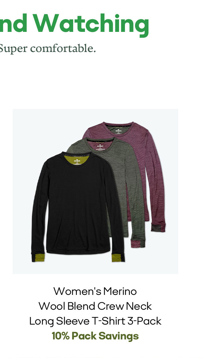 Women's Merino Wool Blend Crew Neck Long Sleeve T-Shirt 3-Pack