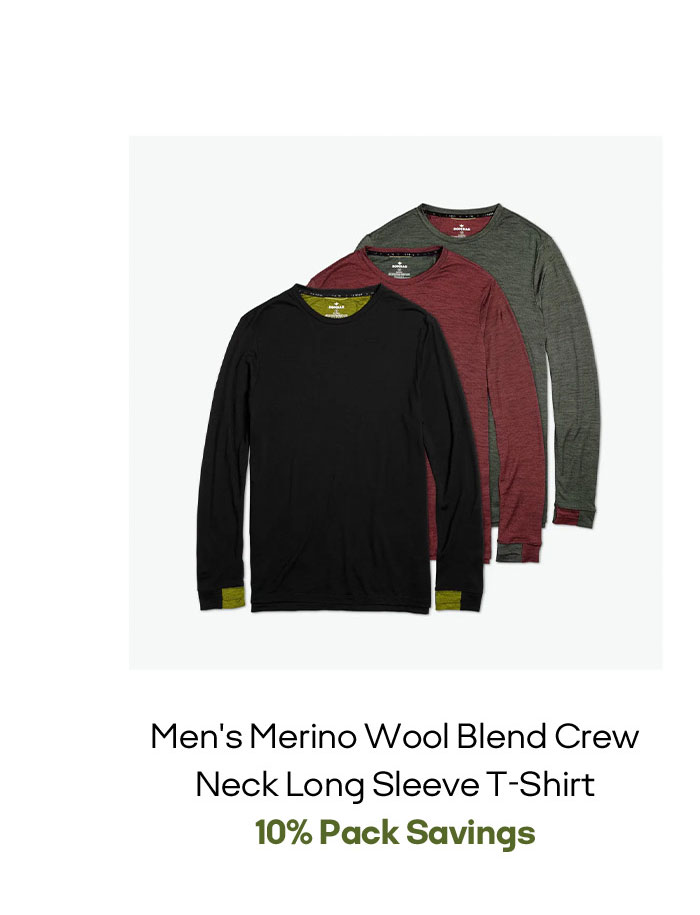 Men's Merino Wool Blend Crew Neck Long Sleeve T-Shirt 3-Pack