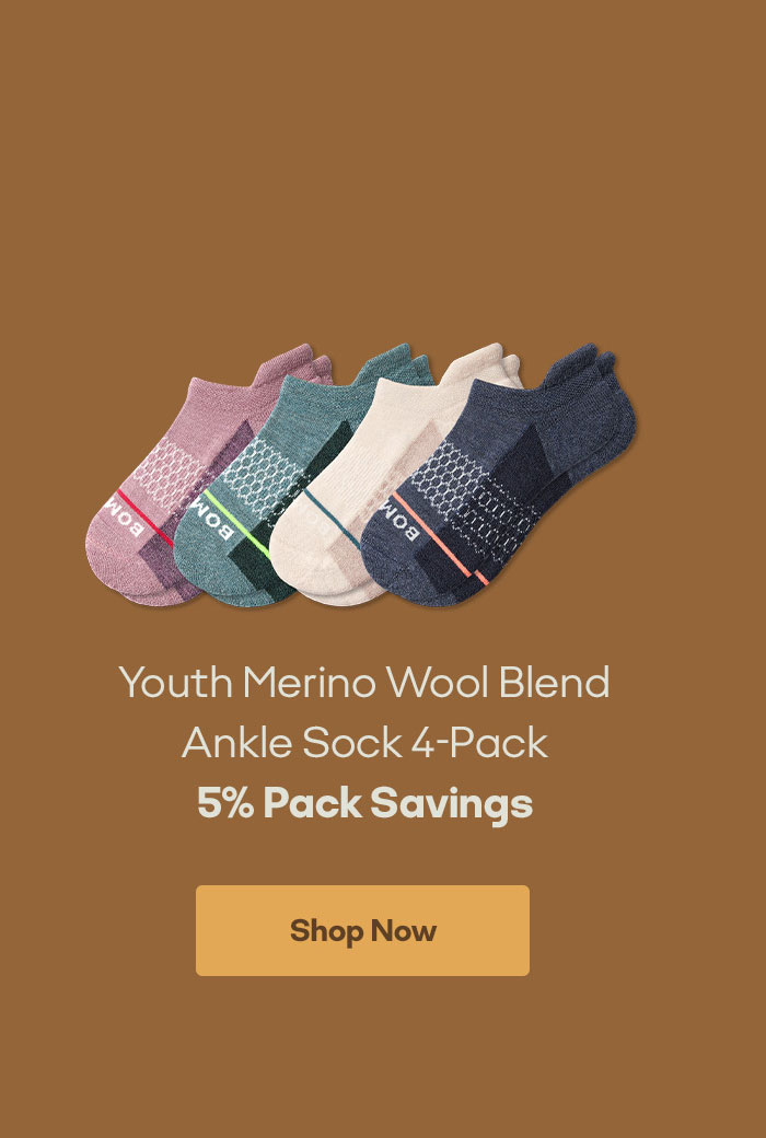 Youth Merino Wool Blend Ankle Sock 4-Pack