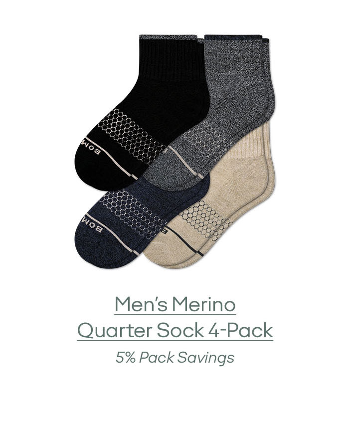 Men's Merino Wool Blend Quarter Sock 4-Pack