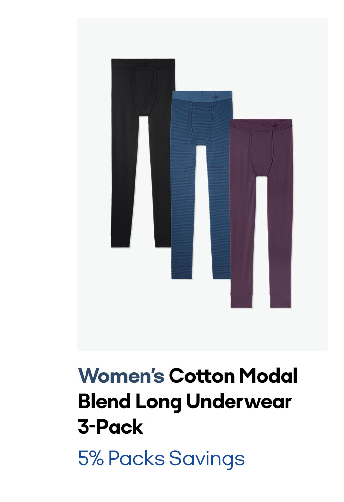 Women's Cotton Modal Blend Long Underwear 3-Pack | 5% Packs Savings