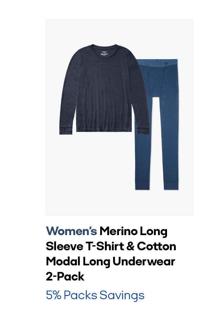 Women's Merino Long Sleeve T-Shirt & Cotton Modal Long Underwear 2-Pack | 5% Packs Savings