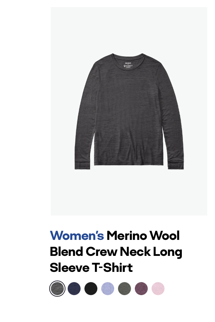 Women's Merino Wool Blend Crew Neck Long Sleeve T-Shirt