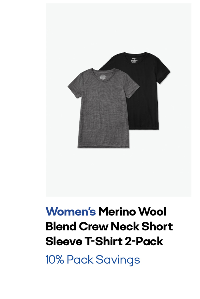 Women's Merino Wool Blend Crew Neck Short Sleeve T-Shirt 2-Pack