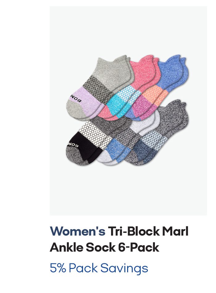 Women's Tri-Block Marl Ankle Sock 6-Pack