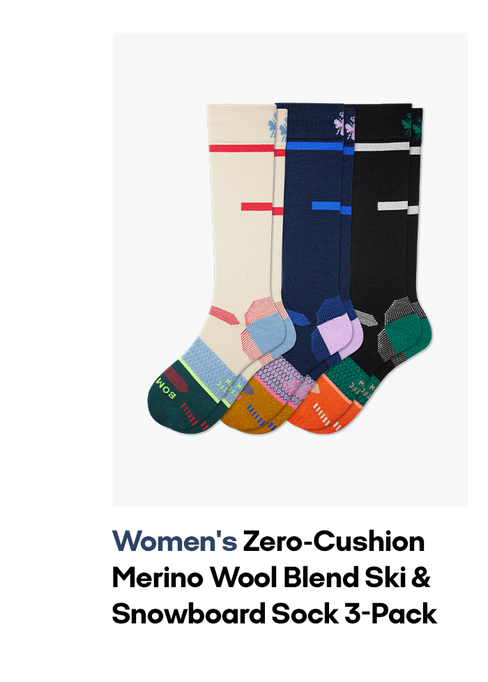 Women's Zero-Cushion Merino Wool BLend Ski & Snowboard Sock 3-Pack