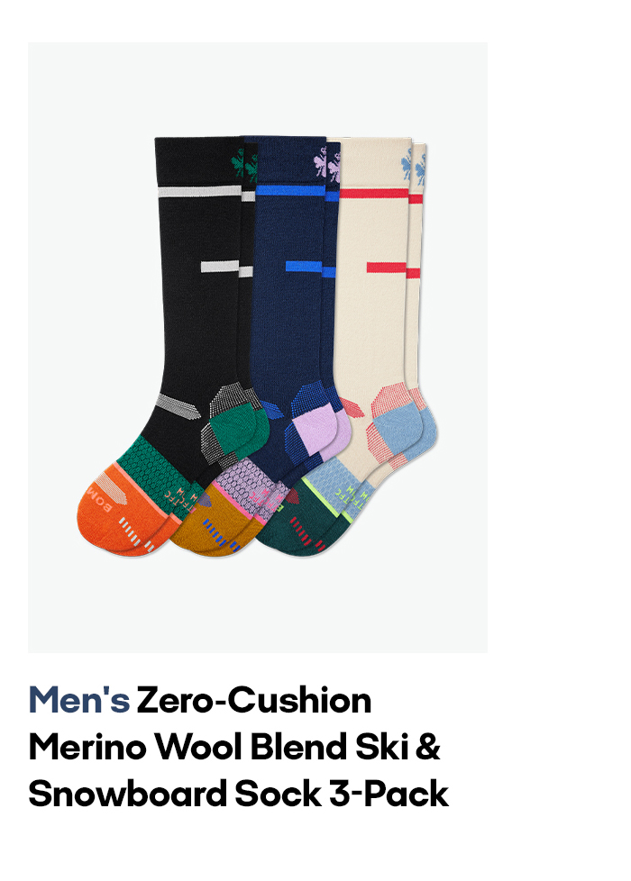 Men's Zero-Cushion Merino Wool BLend Ski & Snowboard Sock 3-Pack