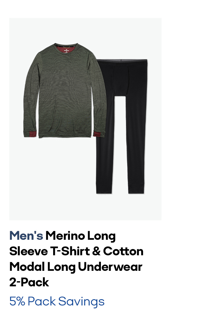 Men's Merino Long SLeeve T-Shirt & Cotton Modal Long Underwear 2-Pack