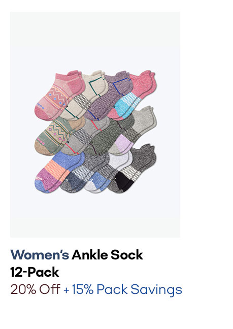 WOMEN'S ANKLE SOCK 12-PACK | 20% OFF + 15% PACK SAVINGS 