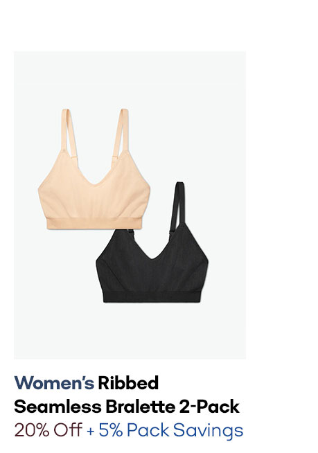 WOMEN'S RIBBED SEAMLESS BRALETTE 2-PACK | 20% OFF + 5% PACK SAVINGS 