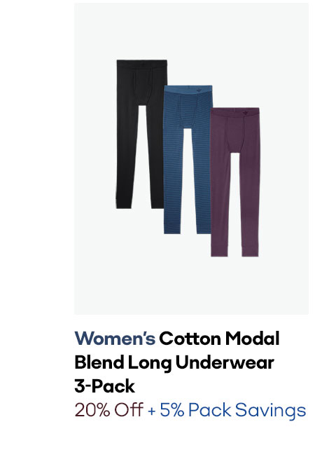 WOMEN'S COTTON MODAL BLEND LONG UNDERWEAR 3-PACK | 20% OFF + 5% PACK SAVINGS 