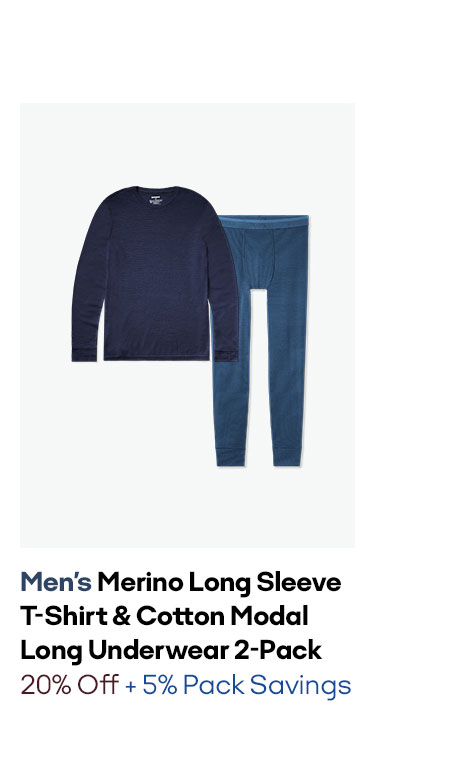 MEN'S MERINO LONG SLEEVE T-SHIRT & COTTON MODAL LONG UNDERWEAR 2-PACK 20% + 5% PACK SAVINGS 