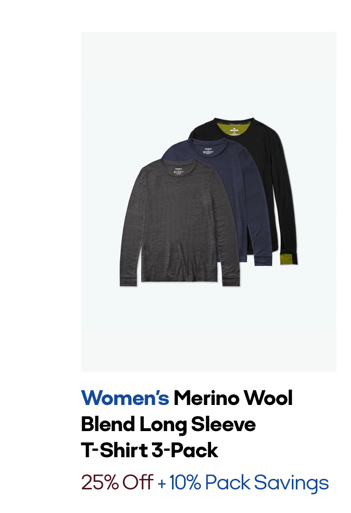 Women's Merino Wool Blend Long Sleeve T-Shirt 3-Pack