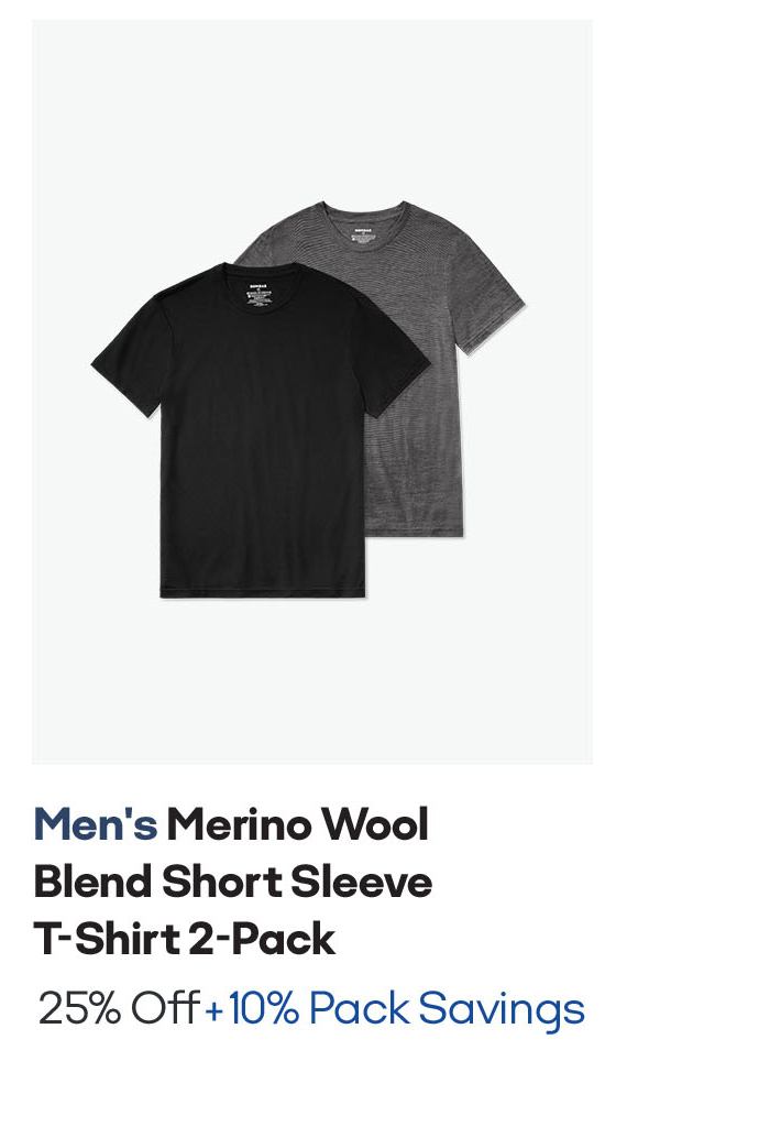 Men's Merino Wool Blend Crew Neck Short Sleeve T-Shirt 2-Pack