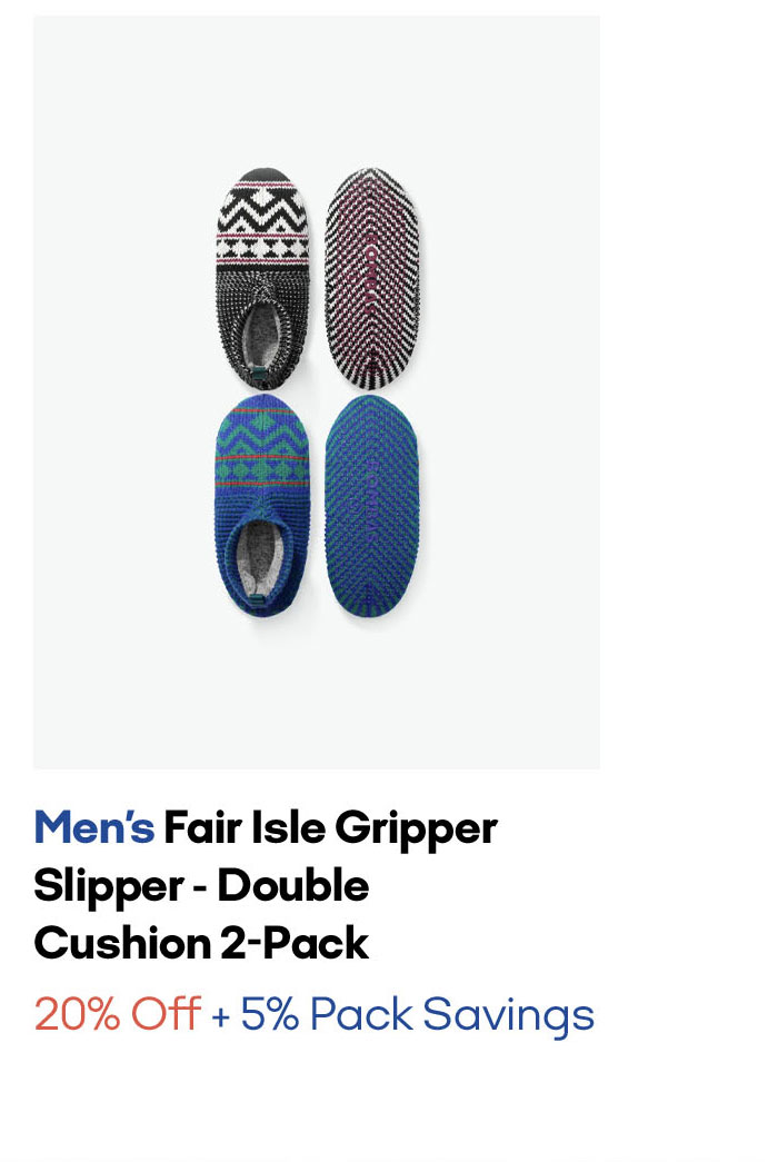 Men's Gripper Slipper Fair Isle - Double Cushion 2-Pack