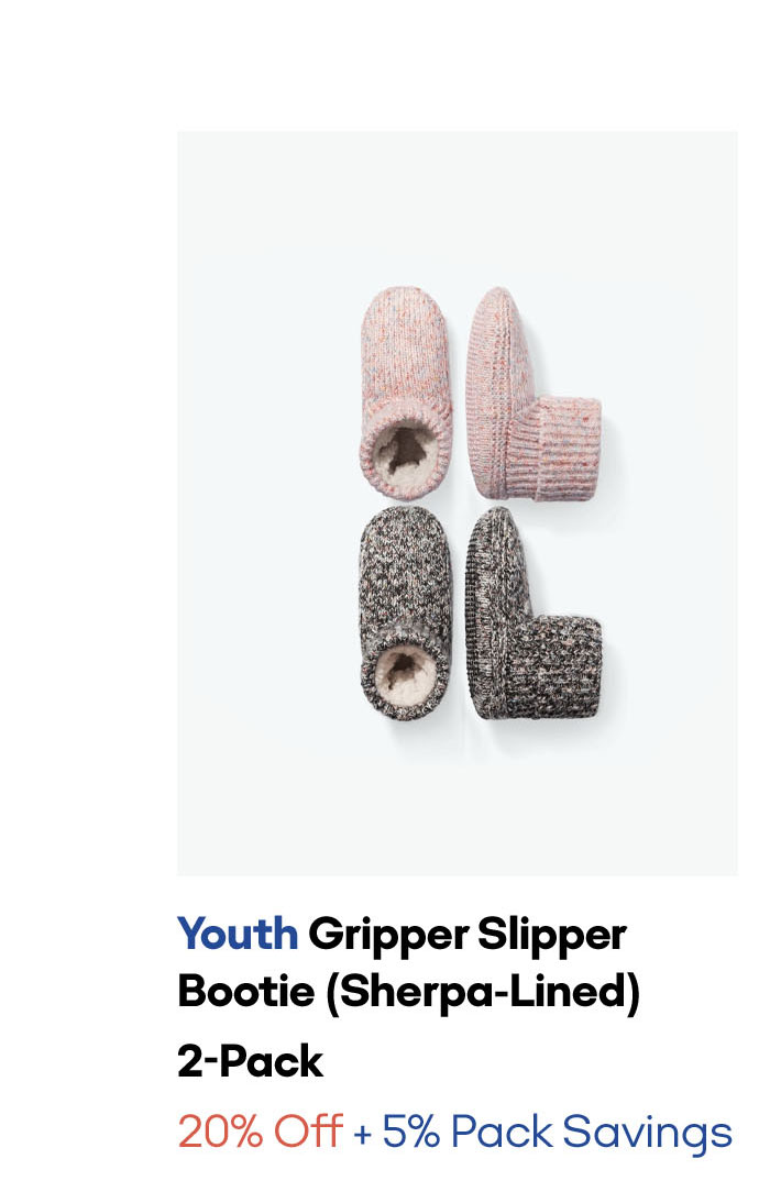 Youth Gripper Slipper Bootie - Sherpa-Lined 2-Pack