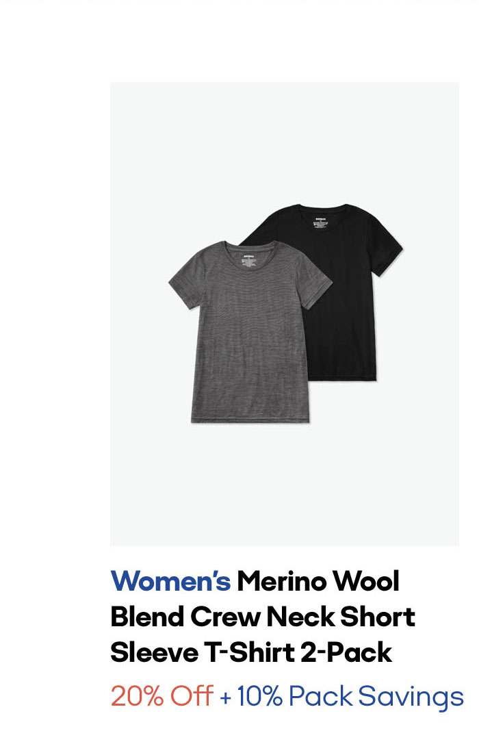 Women' Merino Wool Blend Crew Neck Short Sleeve T-Shirt 2-Pack