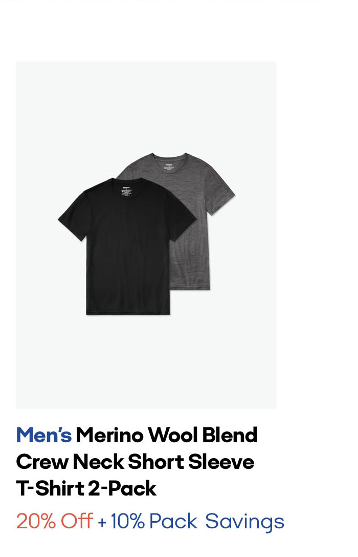 Men's Merino Wool Blend Crew Neck Short Sleeve T-Shirt 2-Pack