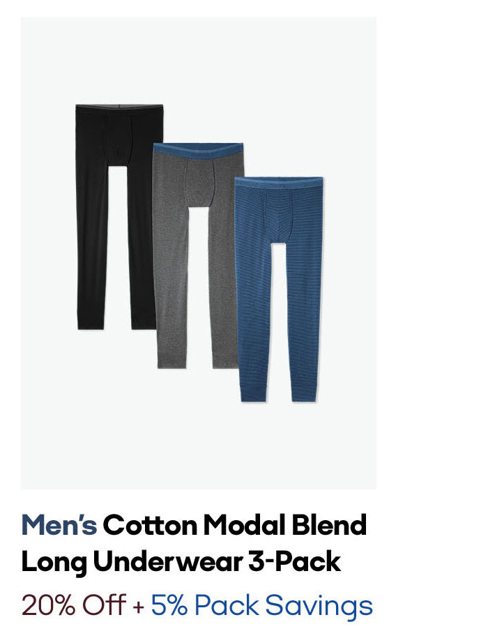 Men's Cotton Modal Blend Long Underwear 3-Pack