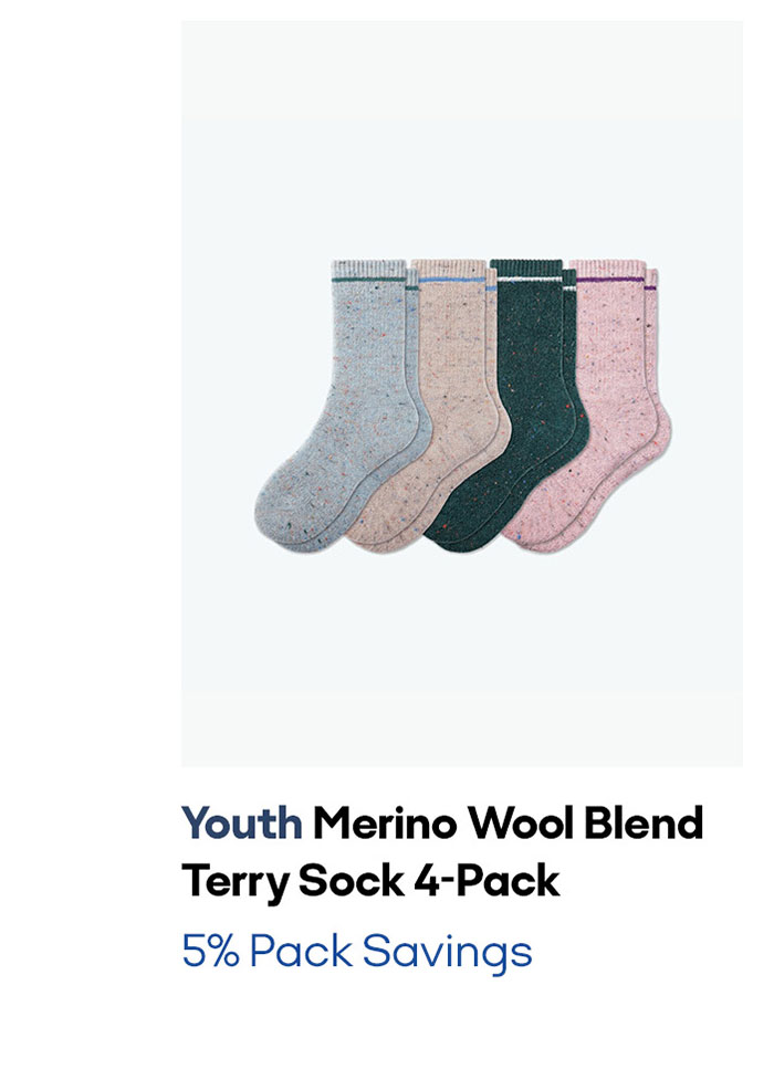 Youth Merino Wool Blend Terry Sock 4-Pack