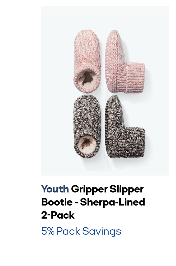 Youth Gripper Slipper Bootie - Sherpa-Lined 2-Pack