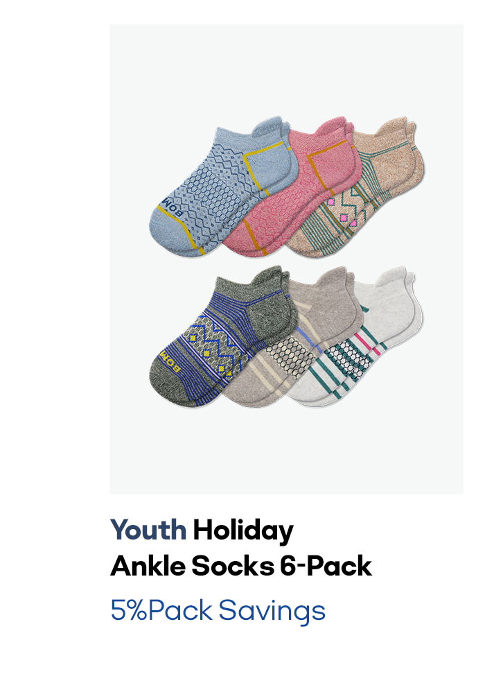 Youth Holiday Ankle Socks 6-Pack